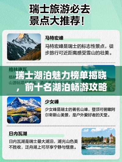 瑞士湖泊魅力榜单揭晓，前十名湖泊畅游攻略