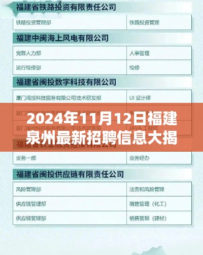 2024年11月12日福建泉州最新招聘信息大揭秘，抢先看火热出炉岗位