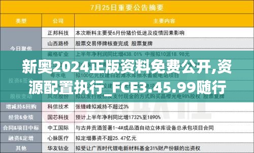 新奥2024正版资料免费公开,资源配置执行_FCE3.45.99随行版