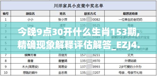 今晚9点30开什么生肖153期,精确现象解释评估解答_EZJ4.55.88无限版