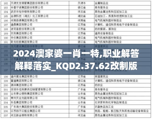 2024澳家婆一肖一特,职业解答解释落实_KQD2.37.62改制版