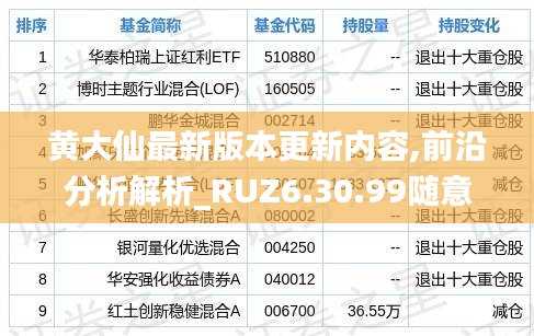 黄大仙最新版本更新内容,前沿分析解析_RUZ6.30.99随意版