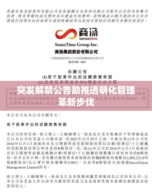 突发解禁公告助推透明化管理革新步伐