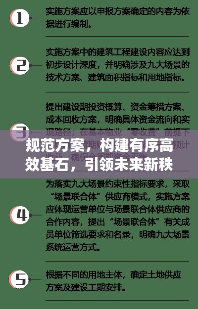 规范方案，构建有序高效基石，引领未来新秩序！